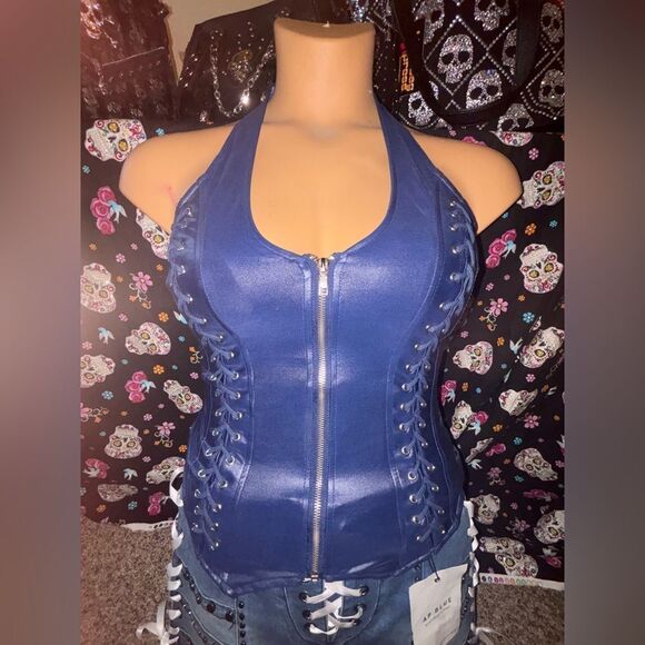 Lydia Halter Corset in Navy - Picture 2 of 5